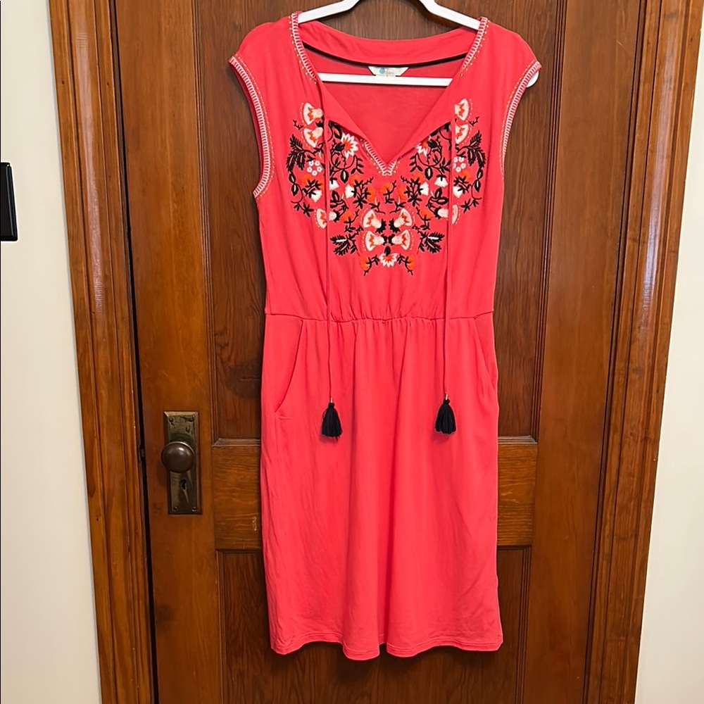 Boden Pink Orange V-Neck Sleeveless Sundress